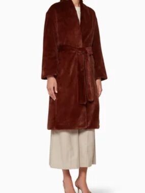 🤎Vince !! Belted Faux Fur Coat in Rich Brown